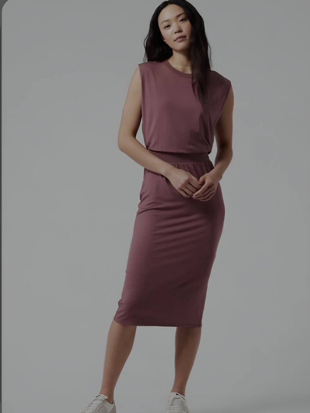 Athleta Santorini Cinch Dress Mauve Plum Sleeveless Midi XXS